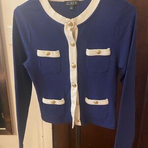 J. Crew Royal Blue Cardigan with Cream Accents